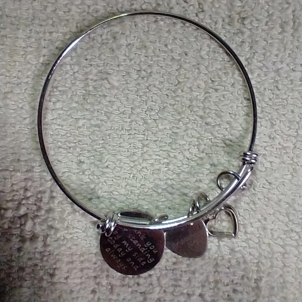 Silvertone bridesmaid charm bracelet adjustable